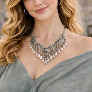 Vintage Rhinestone Studded & Faux Pearl Drop Cocktail Necklace